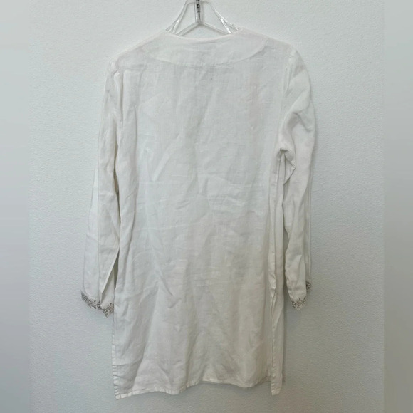 WilliSmith 100% Linen White Embroidered Tunic Top/Swimsuit coverup Size M - Picture 10 of 12